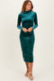 Forest Green Glitter Velvet Ruched Midi Dress