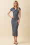 Heather Grey Striped Collared Midi Dress