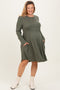 Olive Textured Rib Long Sleeve Maternity Plus Dress