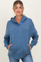 Dusty Blue Fleece Snap Button Maternity Hoodie