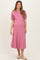 Pink Puff Sleeve Maternity Midi Dress
