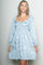 Light Blue Damask Jacquard Long Sleeve Dress