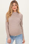 Light Taupe Pinstriped Mock Neck Maternity Knit Top
