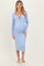 Light Blue Ribbed Long Sleeve Squareneck Fitted Maternity Midi Dress