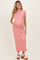 Pink Ribbed Mock Neck Short Sleeve Maternity Midi Dress
