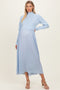 Light Blue Knit Contrast Top Satin Maternity Midi Dress