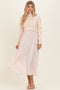 Light Beige Knit Contrast Top Satin Midi Dress