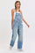 Blue Wide Leg Denim Cuffed Overalls