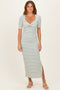 Cream/ Sage Striped Knit Short Sleeve Maxi Dress