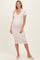 Ivory/ Light Pink Striped Short Sleeve Collared V-Neck Fitted Maternity Midi Dress