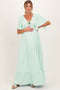 Sage Woven Textured Flutter Sleeve V-Neck Tiered Maternity Maxi Dress