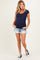 Blue Medium Wash Fringe Hem Maternity Denim Shorts