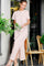 Peach Striped Side Slit Maxi Dress