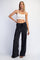 Black Mineral Wash Waffle Knit Wide Leg Pants