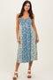 Blue Colorblock Floral Tie Front Midi Dress