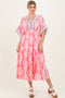 Pink Printed Dolman Sleeve Maxi Dress