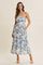 Blue Floral Strapless Midi Dress