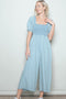 Light Blue Chambray Puff Sleeve Wide Leg Jumpsuit