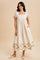 Creme Embroidered Floral Pleated Bodice Maxi Dress