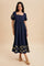 Navy Embroidered Floral Pleated Bodice Maxi Dress