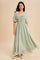 Sage Floral Chiffon Smocked Ruffle Maxi Dress