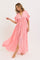 Pink Button Down Deep V-Neck Maxi Dress