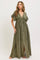 Olive Button Down Deep V-Neck Maxi Dress