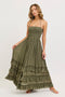 Olive Halter Smocked Ruffle Tier Hem Maxi Dress