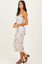 Cream Floral Mesh Ruched Midi Dress