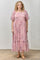 Pink Floral Printed Tulle Puff Sleeve Plus Midi Dress