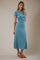 Blue Short Sleeve Ruched Midi Dress