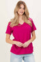 Magenta Oversized V-Neck Short Sleeve Tee