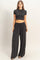 Black Short Sleeve Crop Top Wide Leg Pant Set