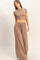Dark Taupe Short Sleeve Crop Top Wide Leg Pant Set