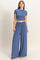 Light Navy Short Sleeve Crop Top Wide Leg Pant Set