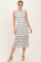 Ivory Striped Mesh Sleeveless Midi Dress