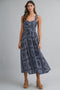 Navy Bandana Print Crisscross Back Midi Dress