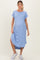Blue Ribbed Curved Hem Maternity Midi Dress
