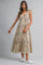 Beige Floral V-Neck Tiered Midi Dress