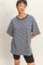 Navy Striped Short Sleeve Crew Neck Oversized Cotton Top