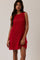Red Boat Neck Sleeveless Crochet Dress