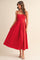 Red Linen Sleeveless Tie Back Flared Midi Dress