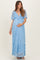 Light Blue Lace Flutter Sleeve Tiered Maternity Maxi Dress