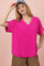Fuchsia Ribbed Raw Hem Short Sleeve Top