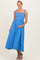Blue Smocked Shoulder Tie Maternity Midi Dress