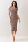 Dark Brown Striped Henley Midi Dress