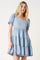 Light Blue Denim Washed Chambray Tiered Babydoll Mini Dress
