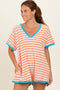 Orange Waffle Knit V-Neck Short Sleeve Romper