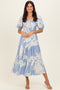 Light Blue Floral Cutout Tie Back Midi Dress