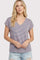 Pink Blue Striped V-Neck Short Sleeve Top